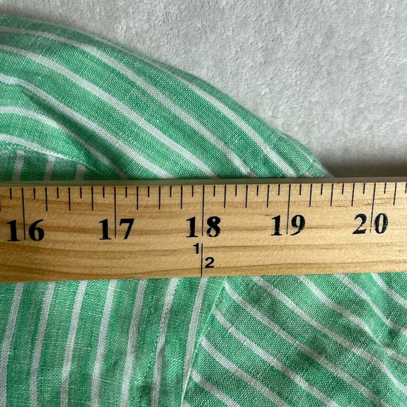 Polo Ralph Lauren Medium 100% Linen Light Green Striped Summer Lightweight Shirt - Picture 8 of 9